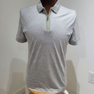 Hugo Boss Men's Slim Mercerized Cotton Quarter Zip Short Sleeve Polo Small Gray